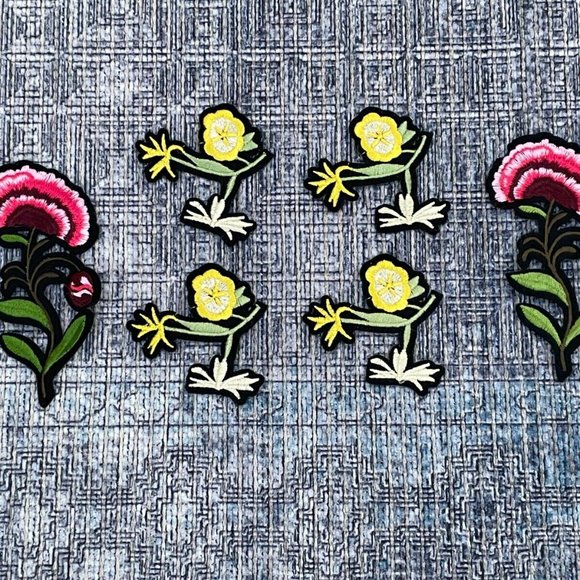 6 Iron On Patches Red and Yellow Flowers Patches for Craft Cloth Embroidery - Picture 4 of 9